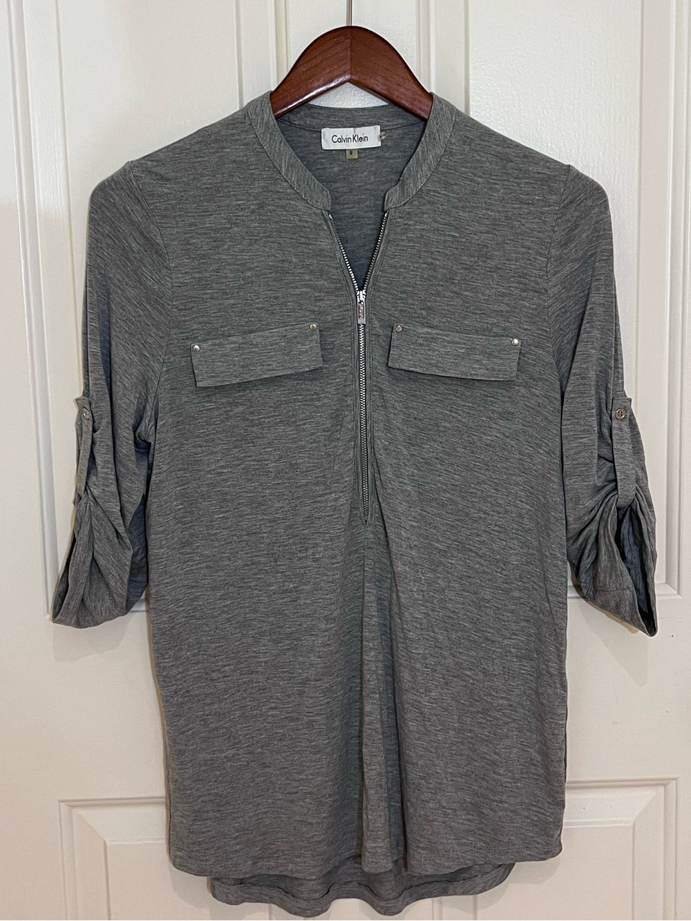 Calvin Klein Women’s Gray Zip-Front Henley Shirt